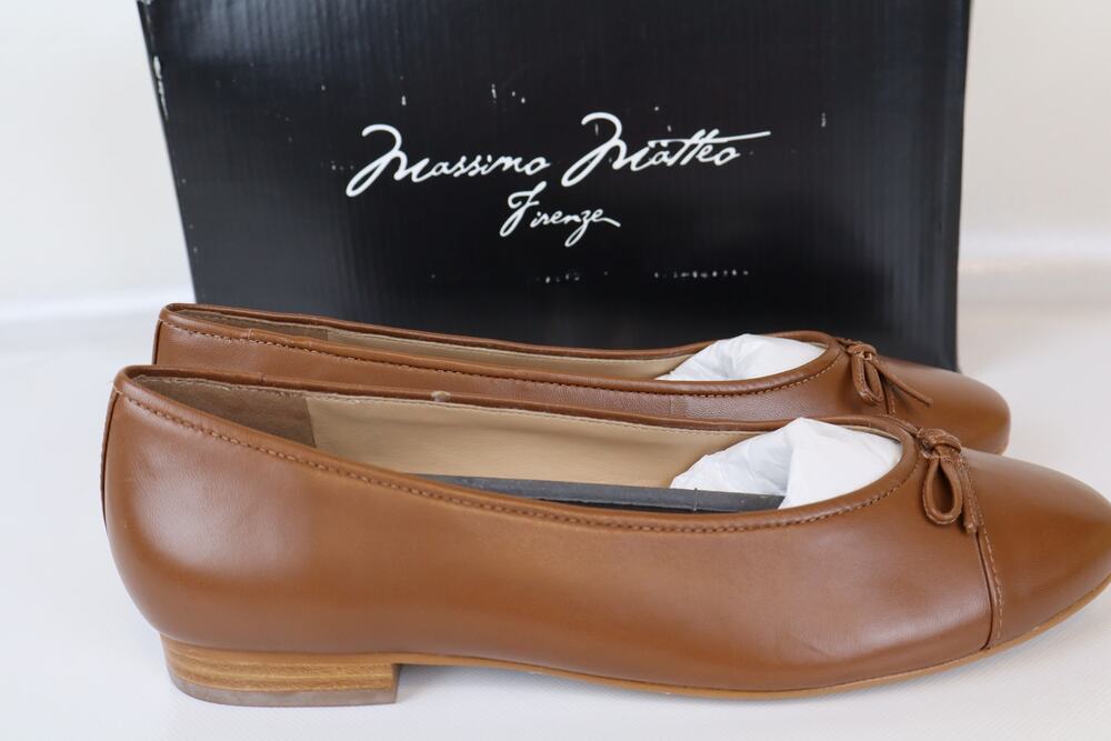 Massimo Matteo Domenique Ballerina Ballet Flats Women Caramel Brown Leather 8.5M
